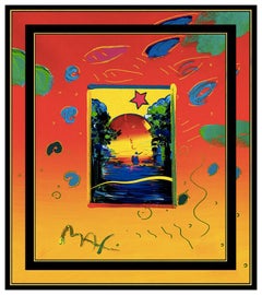 PETER MAX Acrylic PAINTING Original BETTER WORLD Signed POP ART oil Love ICONIC