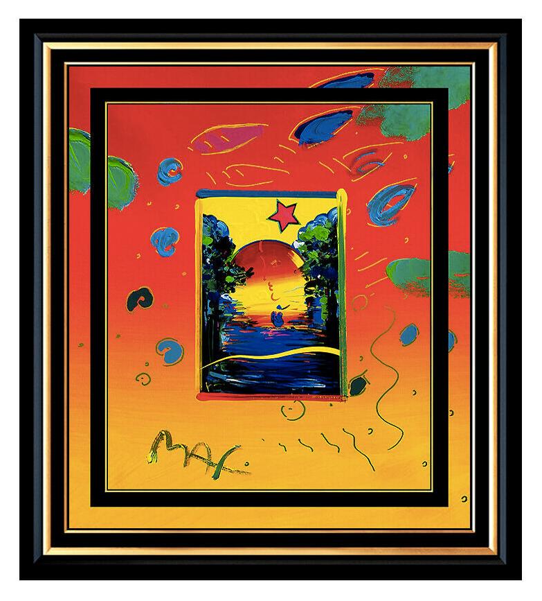 Peter Max Landscape Painting - PETER MAX Acrylic PAINTING Original BETTER WORLD Signed POP ART oil Love ICONIC