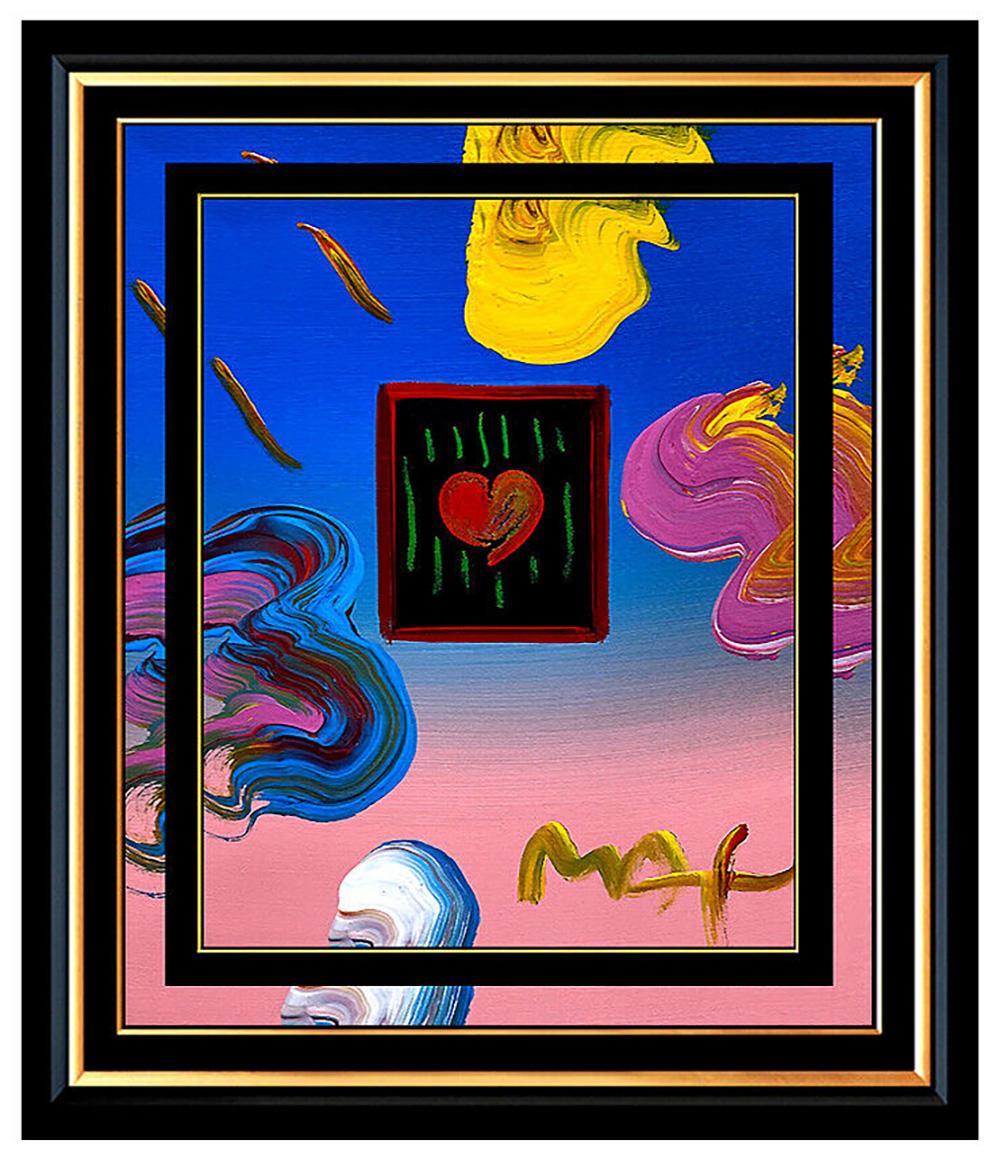 Peter Max Abstract Painting - PETER MAX Acrylic Painting ORIGINAL HEART Signed POP ART Love Beauty Profile Oil