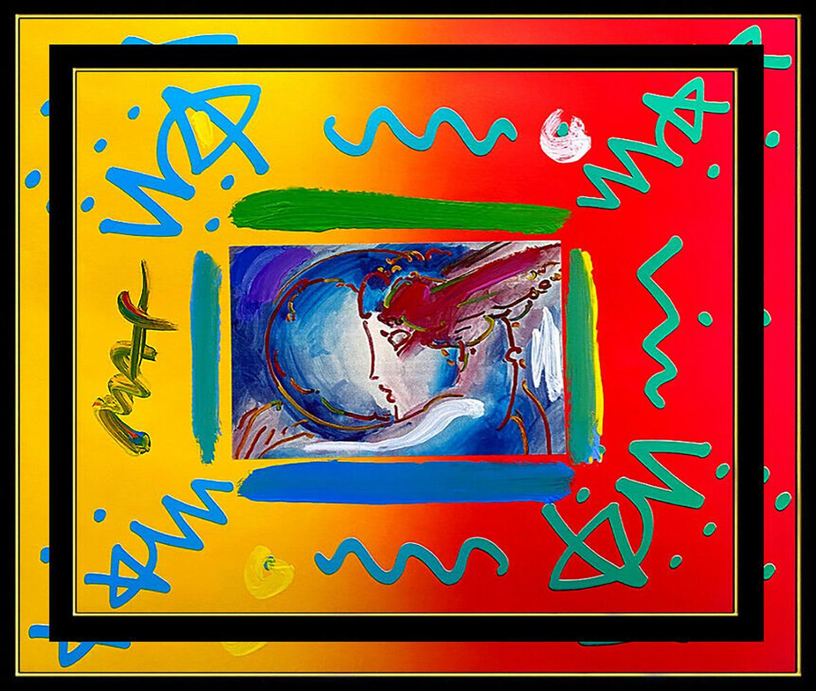 PETER MAX Acrylic PAINTING Original I LOVE THE WORLD Signed POP ART oil ICONIC - Painting by Peter Max
