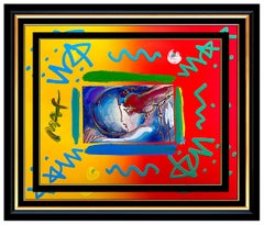 PETER MAX Acrylic PAINTING Original I LOVE THE WORLD Signed POP ART oil ICONIC