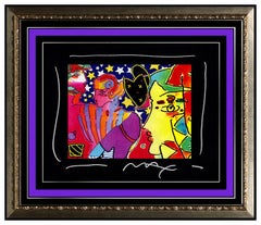 Used PETER MAX Acrylic Painting ORIGINAL POP ART PROFILES Signed Ink Collage Rare