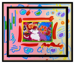 PETER MAX Acrylic Painting ORIGINAL Rare FLOWER LADY with PROFILES Signed ART
