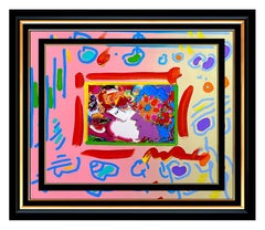 PETER MAX Acrylic Painting ORIGINAL Rare FLOWER LADY with PROFILES Signed ART
