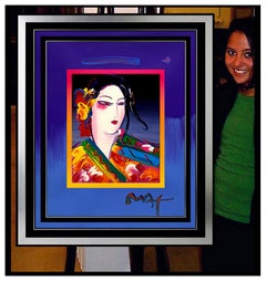 PETER MAX Acrylic Painting ORIGINAL Signed ASIA Beauty Profile Pop ART large oil