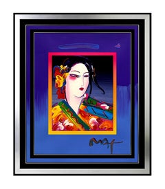 PETER MAX Acrylic Painting ORIGINAL Signed ASIA Beauty Profile Pop ART large oil