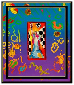 PETER MAX Acrylic Painting ORIGINAL STATUE OF LIBERTY Head Signed POP ART oil