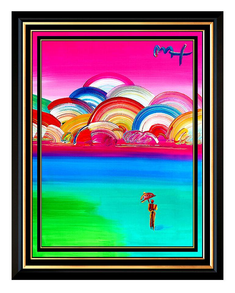 Peter Max Landscape Painting - PETER MAX Acrylic PAINTING ORIGINAL UMBRELLA MAN Signed Pop Art ICONIC oil LARGE