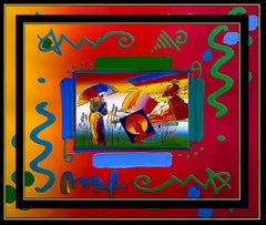 PETER MAX Acrylic PAINTING Original UMBRELLA MAN Signed POP ART oil ICONIC