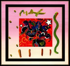 PETER MAX Acrylic Painting ORIGINAL VASE OF FLOWERS Signed Art Still Life oil