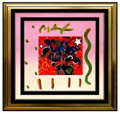 PETER MAX Acrylic Painting ORIGINAL VASE OF FLOWERS Signed Art Still Life oil