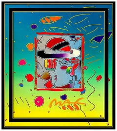 PETER MAX Acrylic PAINTING Original ZERO MAN Signed POP ART Profile Umbrella oil