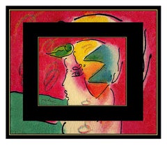 PETER MAX All ORIGINAL Signed Ink and WATERCOLOR PAINTING Pop Art PROFILE Beauty