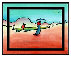 PETER MAX All ORIGINAL Signed Ink and WATERCOLOR PAINTING Pop Art UMBRELLA MAN