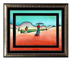 PETER MAX All ORIGINAL Signed Ink and WATERCOLOR PAINTING Pop Art UMBRELLA MAN