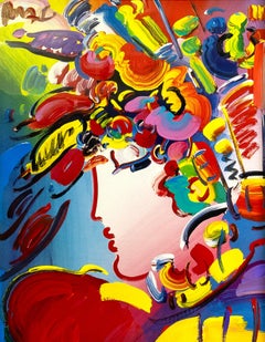 Peter Max Blushing Beauty Signed Mixed Media Original Painting over Lithograph