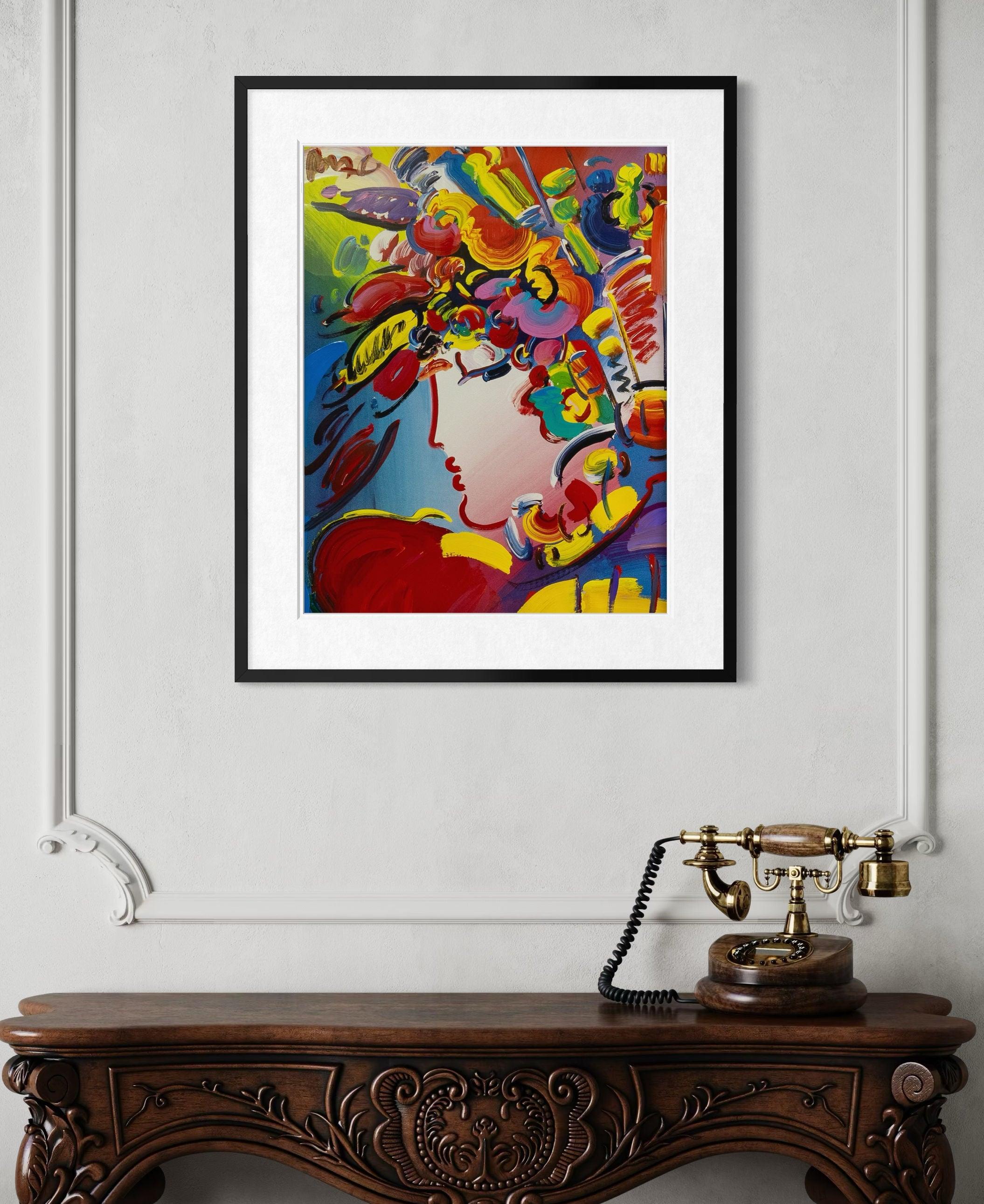 Peter Max Blushing Beauty Peinture originale sur support mixte signée sur lithographie