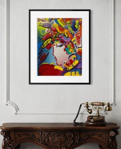 Peter Max Blushing Beauty Signed Mixed Media Original Painting over Lithograph