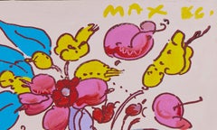 Peter Max - "Bouquet di fiori", dipinto originale in acrilico su tela, firmato