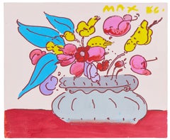Peter Max - "Bouquet di fiori", dipinto originale in acrilico su tela, firmato