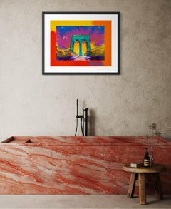 Peter Max Brooklyn Bridge Signed Mixed Media Original Painting Over Lithograph