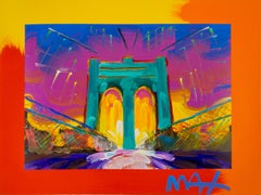 Peter Max Brooklyn Bridge Signed Mixed Media Original Painting Over Lithograph