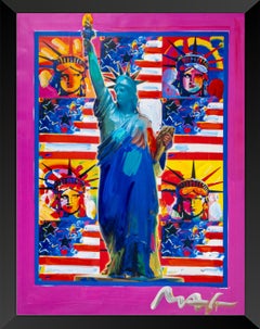 Peter Max God Bless America Mixed Media Original Painting 24x18 2002