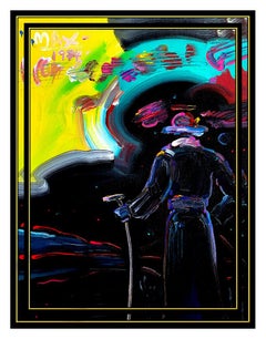 Peter Max Large Original Acrylic Painting On Canvas Sage with Cane Signed Art