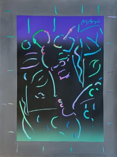 Peter Max Midnight Profile Large 50” Original Painting Signed Acrylic on Paper