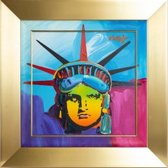 Vintage Peter Max Original Acrylic Painting on Canvas "Delta" Statue of Liberty