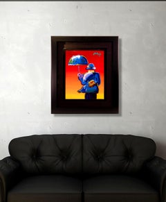 Peter Max Original Acrylic Painting Umbrella Man on Red 2015 Signed Ver. III #38