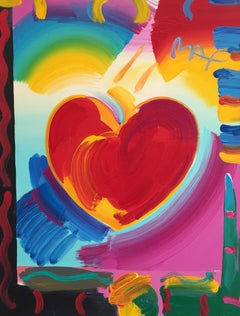 Peter Max Original Painting HEART Signed Rare Framed Vibrant Colors Red Pink