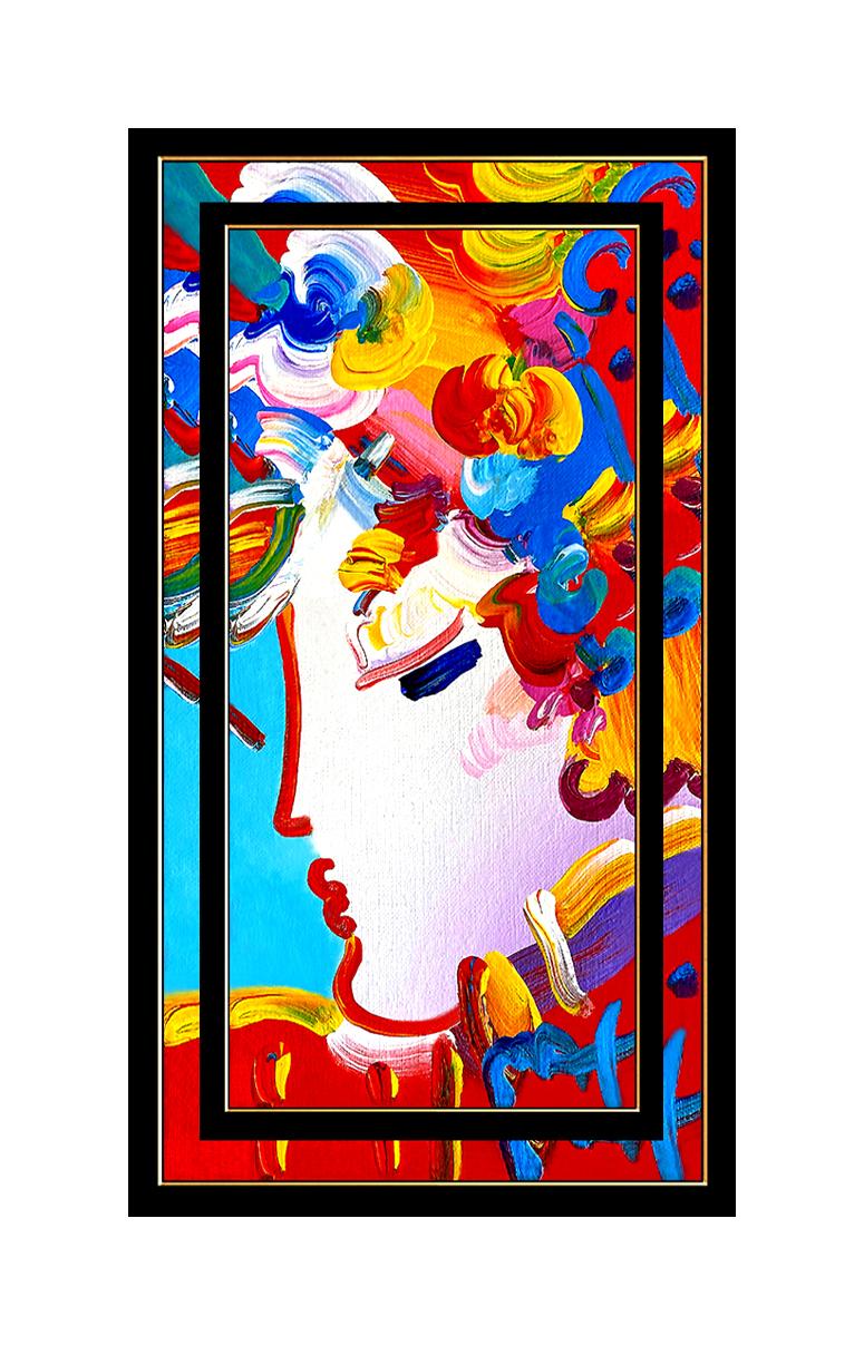 PETER MAX Original PAINTING on CANVAS BLUSHING BEAUTY Profile SIGNED ACRYLIC - Painting by Peter Max