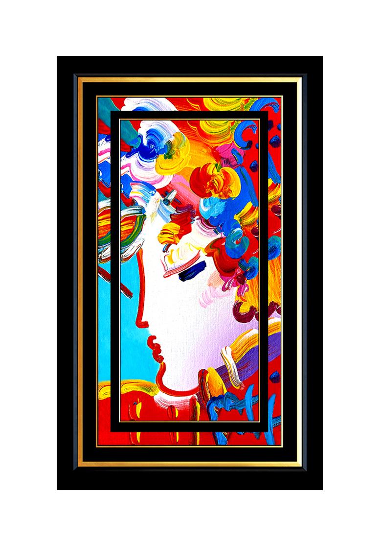 Peter Max Figurative Painting - PETER MAX Original PAINTING on CANVAS BLUSHING BEAUTY Profile SIGNED ACRYLIC