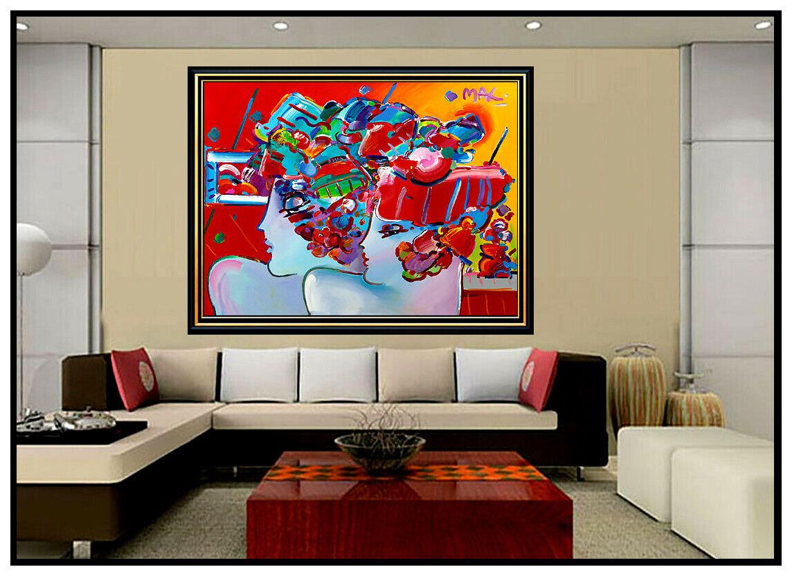 PETER MAX Original PAINTING on CANVAS Signed BLUSHING BEAUTY profiles HUGE 48x60 - Painting by Peter Max