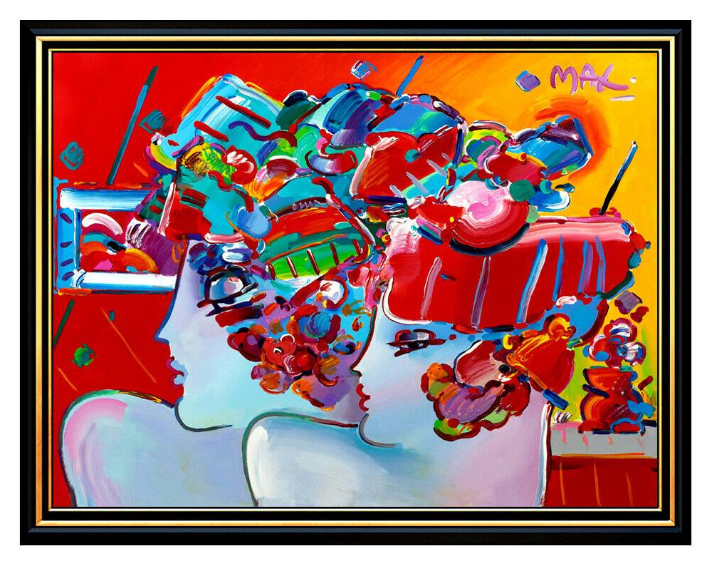 Peter Max Figurative Painting - PETER MAX Original PAINTING on CANVAS Signed BLUSHING BEAUTY profiles HUGE 48x60