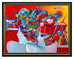 PETER MAX Original PAINTING on CANVAS Signed BLUSHING BEAUTY profiles HUGE 48x60