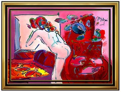 PETER MAX Original PAINTING on CANVAS Signed FLOWER LADY Nude Acrylic HUGE 36x48