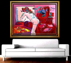 PETER MAX Original PAINTING on CANVAS Signed FLOWER LADY Nude Acrylic HUGE 36x48