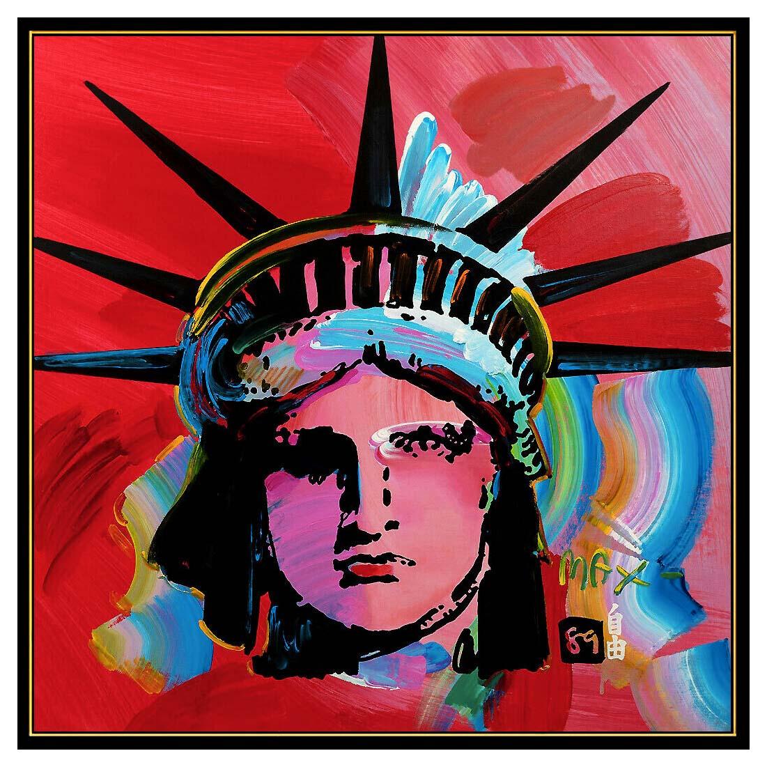 PETER MAX Original PAINTING on CANVAS Signed LIBERTY HEAD Statue of HUGE 60x60 - Painting by Peter Max