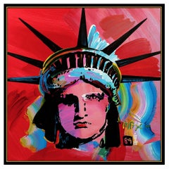 PETER MAX Original PAINTING on CANVAS Signed LIBERTY HEAD Statue of HUGE 60x60