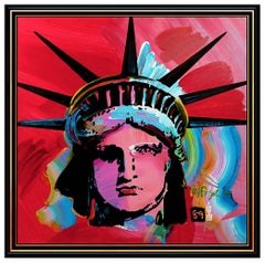 PETER MAX Original PAINTING on CANVAS Signed LIBERTY HEAD Statue of HUGE 60x60