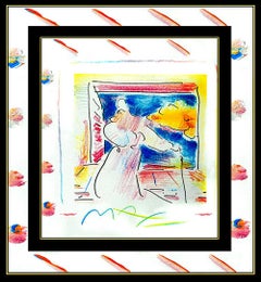 PETER MAX Original PAINTING Pop Art SAGE with CANE Rare Acrylic & Pastel Signed