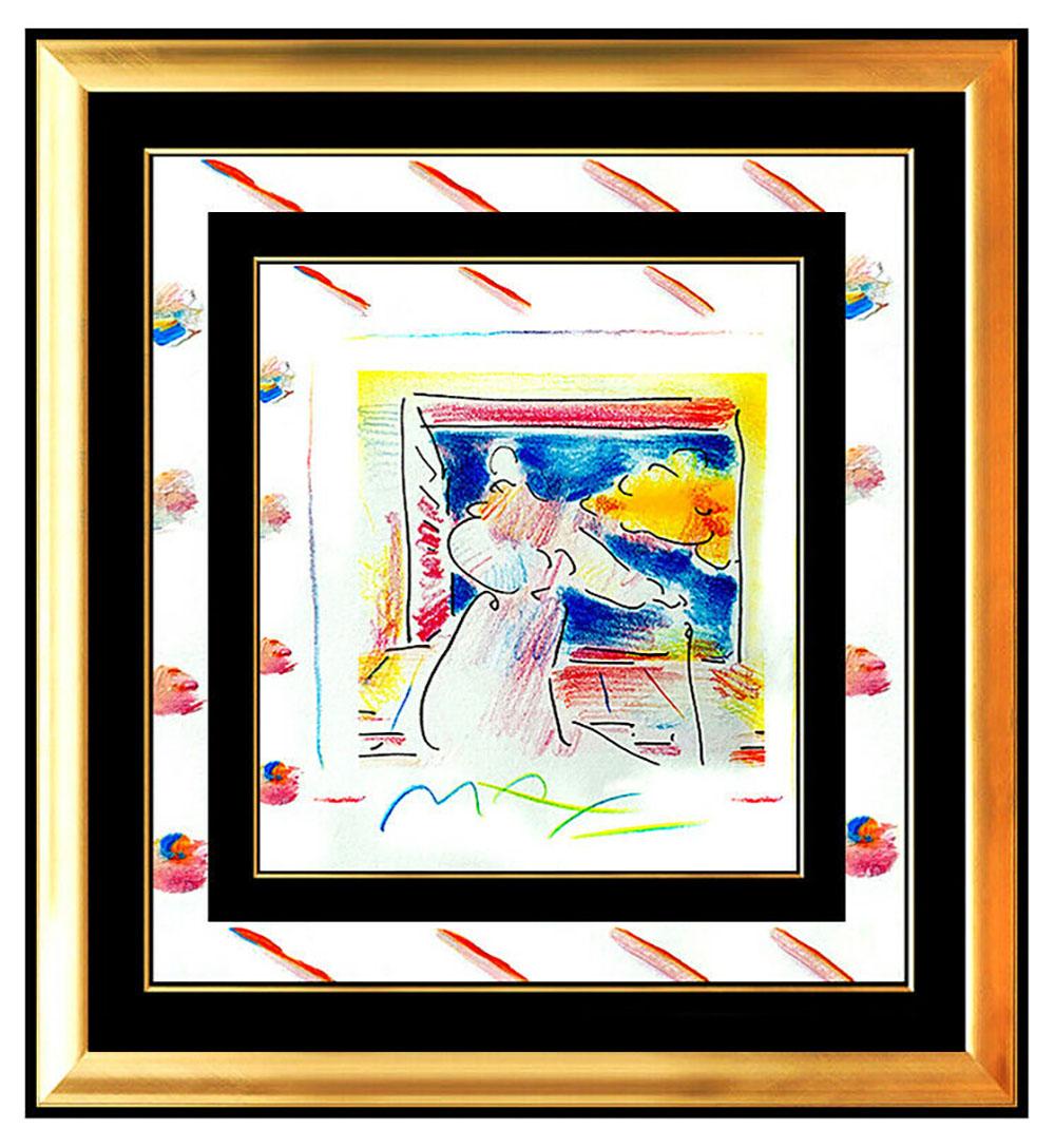Peter Max Figurative Painting - PETER MAX Original PAINTING Pop Art SAGE with CANE Rare Acrylic & Pastel Signed