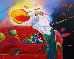 Peter Max Original Painting Signed Rare Framed Vibrant Red Pink Woman Interior