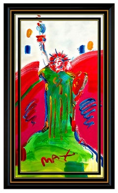 PETER MAX Original Painting STATUE OF LIBERTY Signed Pop Art Oil USA Head LARGE