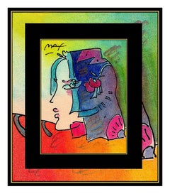 PETER MAX ORIGINAL Signed Ink and WATERCOLOR PAINTING Pop Art BLUSHING BEAUTY