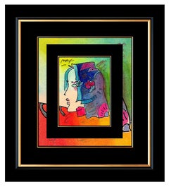 PETER MAX ORIGINAL Signed Ink and WATERCOLOR PAINTING Pop Art BLUSHING BEAUTY