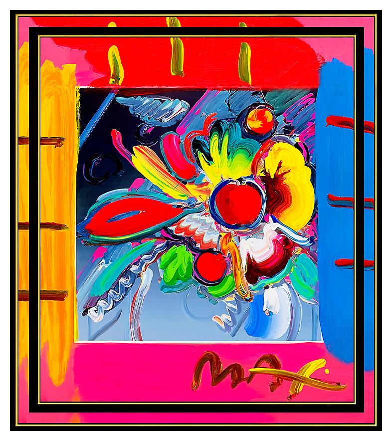 PETER MAX Original Signed PAINTING Abstract VASE OF FLOWERS Pop ART Acrylic Oil - Painting by Peter Max