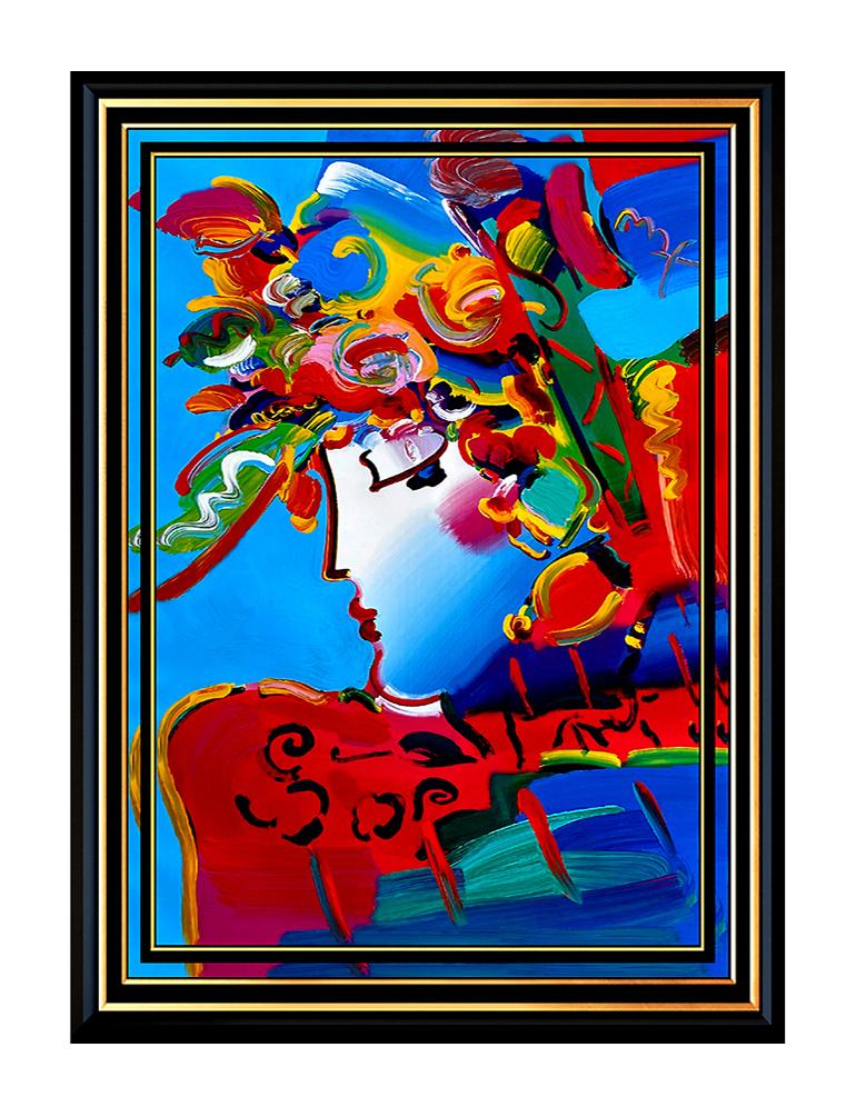 Peter Max Figurative Painting - PETER MAX Original Signed PAINTING BLUSHING BEAUTY Profile Pop ART Acrylic LARGE